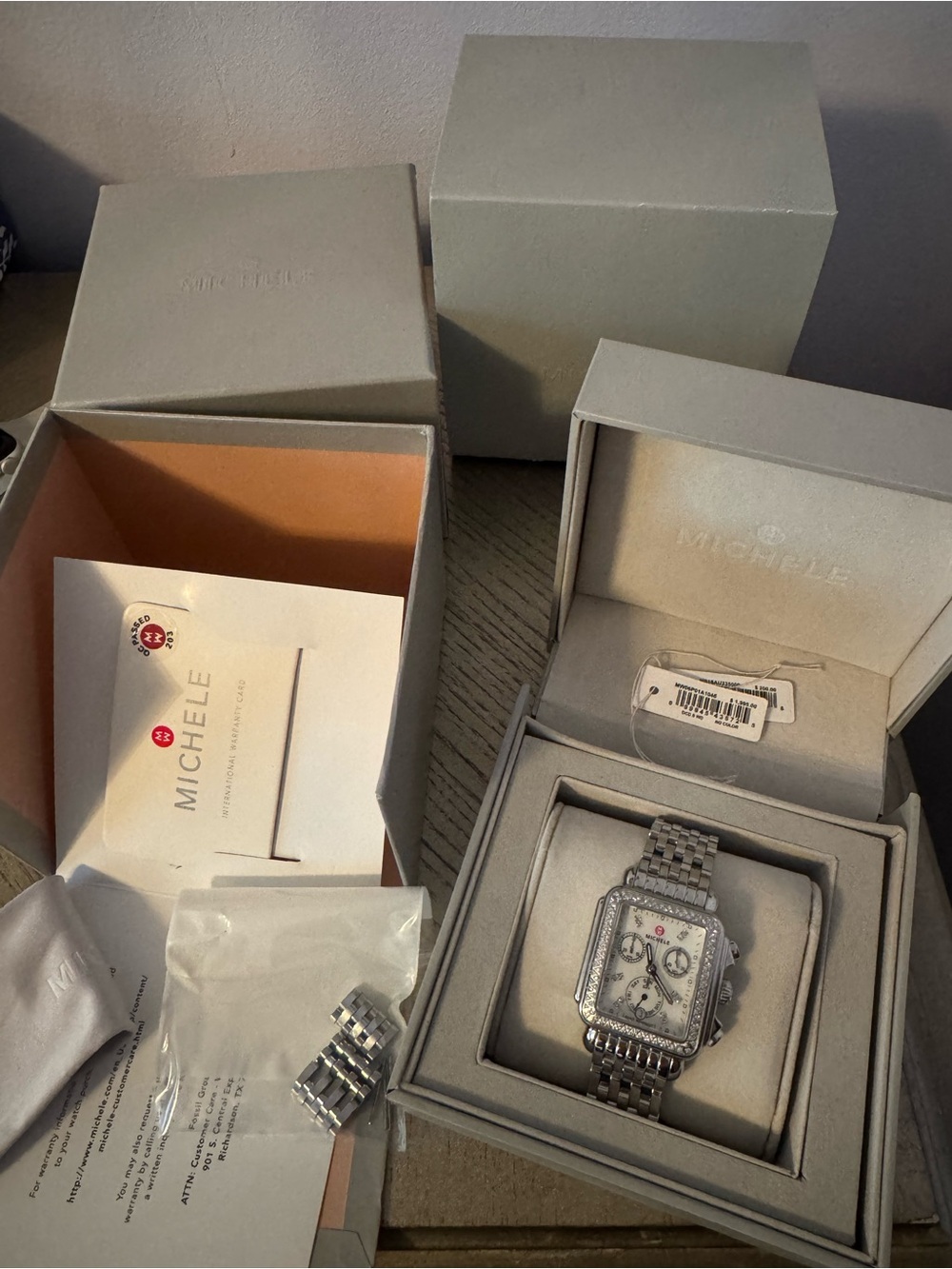 Michele Diamond Silver-Tone Stainless Steel Chronograph Watch